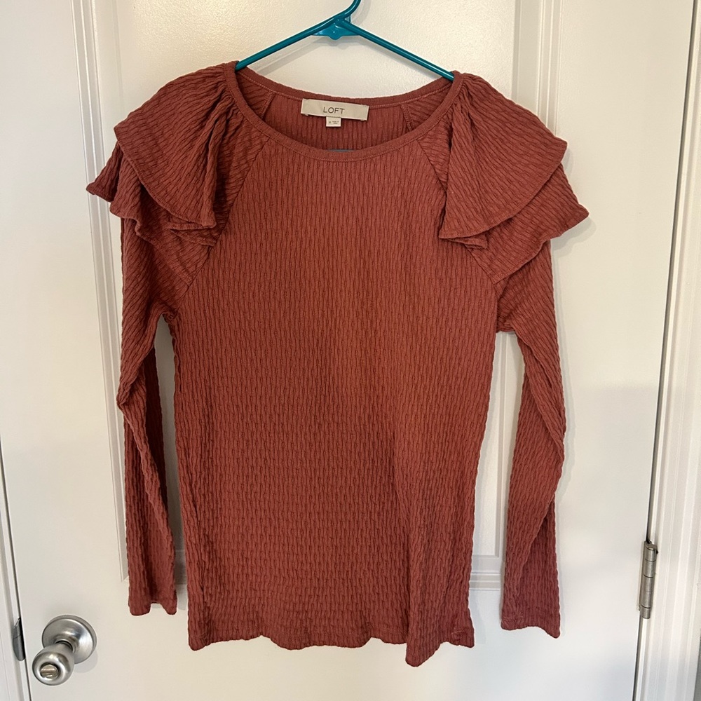 Loft ruffle shoulder long sleeve top
